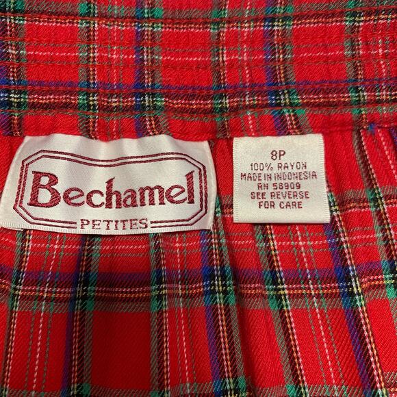 Bechamel Red Plaid Pleat Midi Skirt Sz 8P Vintage - Picture 3 of 5